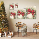 Christmas Poinsettia Canvas Wall Art, Red Holiday Floral Decor with Holly and Berries