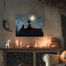Witch, Black Cat and Pumpkins Halloween Wall Art