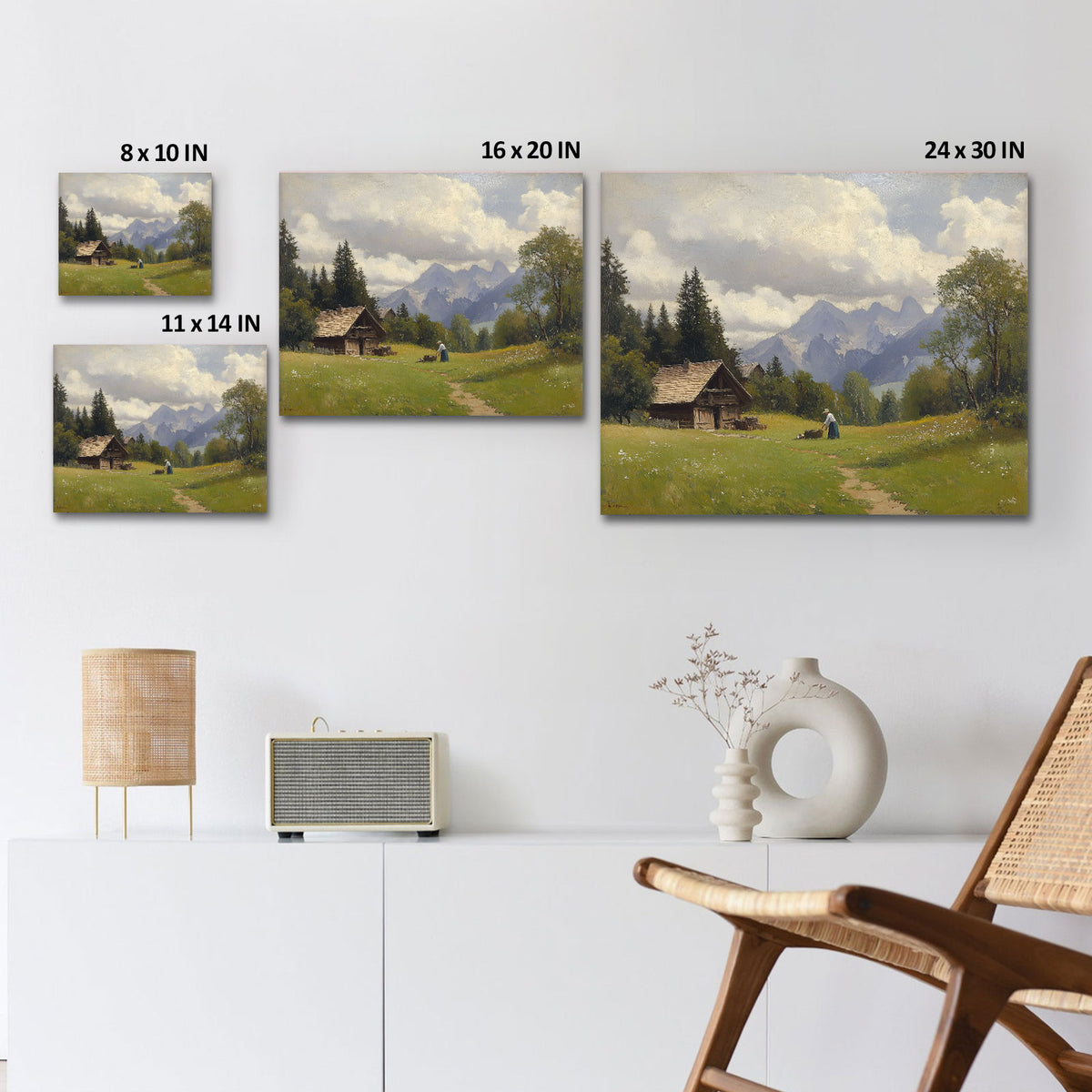 Impressionist Mountain Landscape Painting Alpine Mountain Cabin Wall Art
