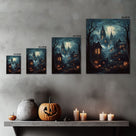 Moonlit Gothic Halloween Landscape Haunted Village Wall Art