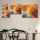 Vibrant Autumn Forest Textured Orange Woodland Path Painting Wall Art