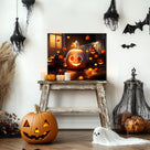 Ghostly Pumpkin Porch Halloween Canvas Wall Art