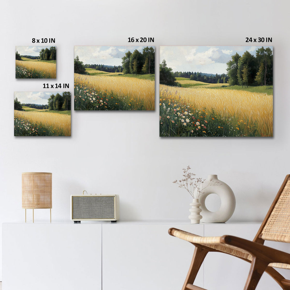 Impressionist Countryside Landscape Painting Golden Wheat Meadow Wall Art