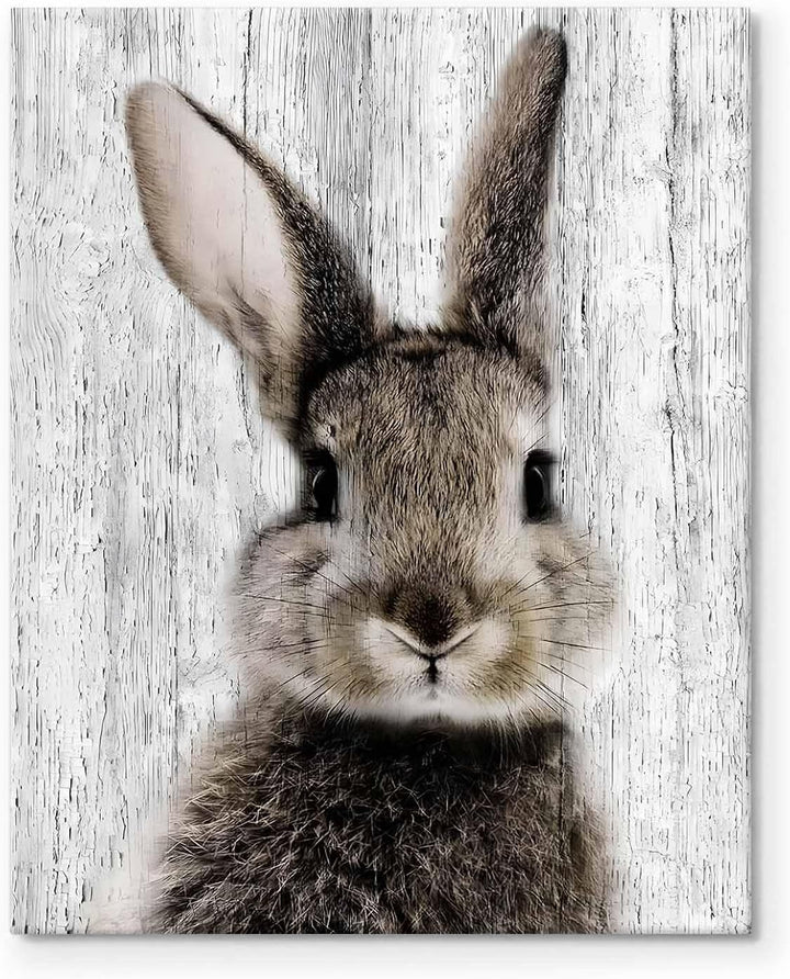 Easter Framed Canvas Wall Art Living Room Decor Rustic Bunny Poster Lovable Rabbit Front Portrait Painting Modern Artwork for Bedroom Dorm Home Office Holiday Wall Decoration