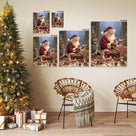 Santa Claus with Woodland Animals Christmas Canvas Wall Art, Whimsical Holiday Decor for Living Room and Nursery
