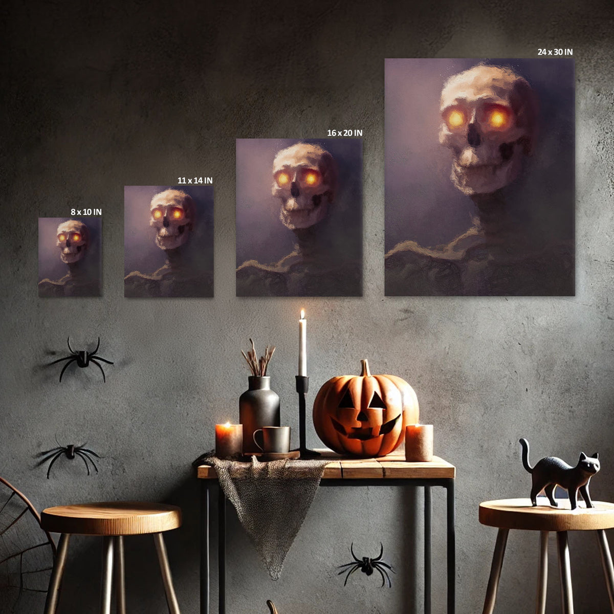 Dark Gothic Glowing Skull Horror Painting Eyes Skull Wall Art
