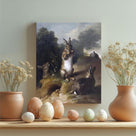 Easter Rabbits Canvas Wall Art, Adorable 4 Hares and Cave Oil Painting Home Decor, Nature-Inspired Wall Decor Stunning Lovable Bunny Canvas Prints for Living Room