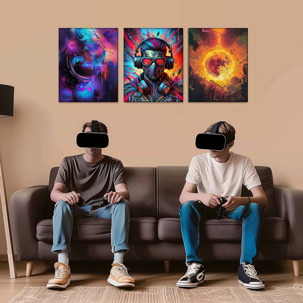 Neon Cyber Soundscape Canvas Wall Art