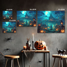 Haunted Halloween Moonlit Pumpkin Castle Landscape Wall Art