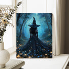 Mystic Blue Forest Witch Halloween Canvas Wall Art