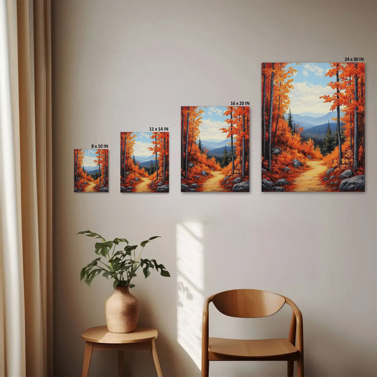 Autumn Mountain Orange Maple Forest Landscape Wall Art