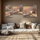 Snowy Winter Village by the River Impressionist Snowy Countryside Landscape Painting Wall Art
