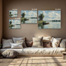 Impressionist Lakeside Landscape Painting Peaceful Lake and Rowboat Wall Art