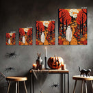 Ghost in the Autumn Forest Bold Retro Halloween Illustration Wall Art