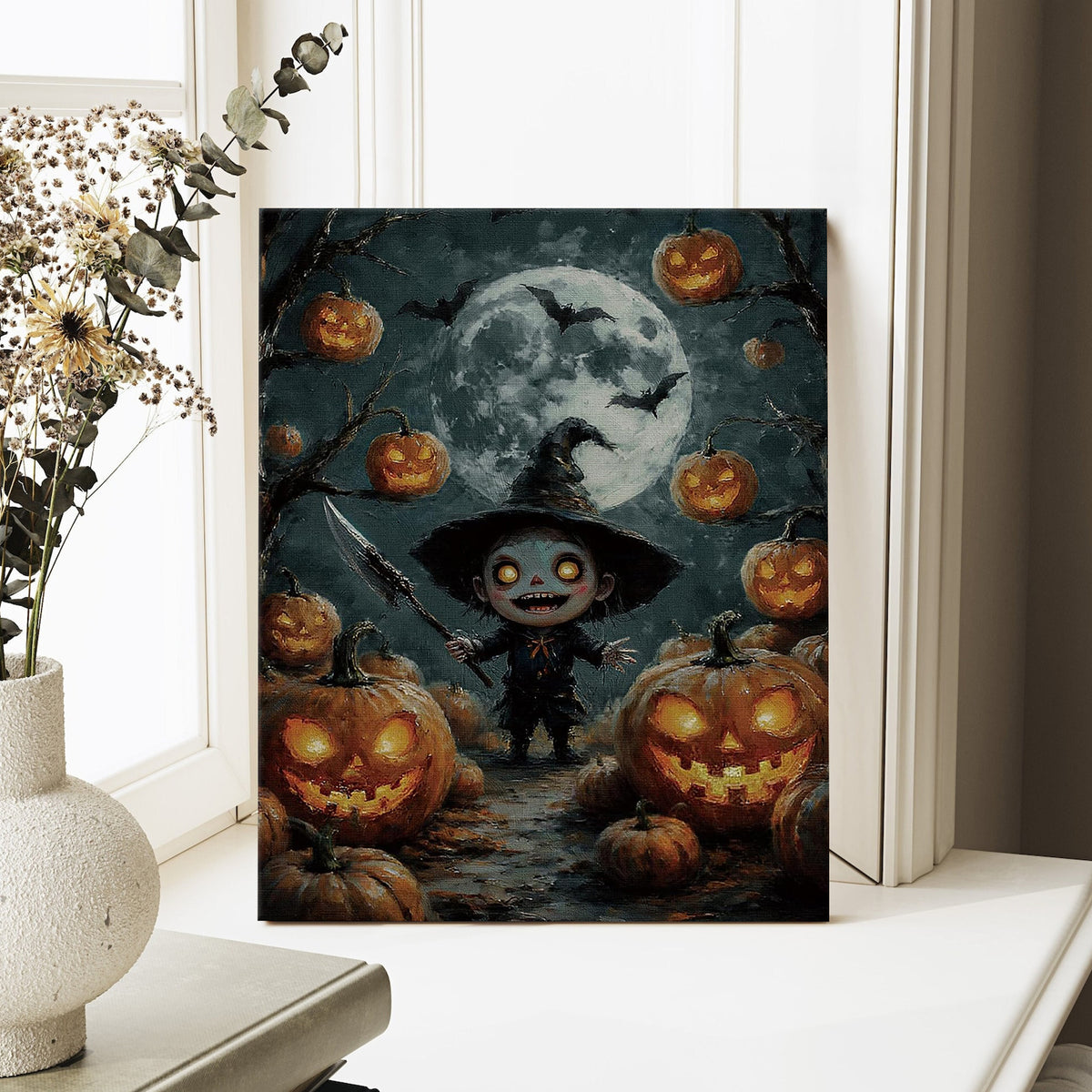 Little Pumpkin Witch Halloween Canvas Wall Art