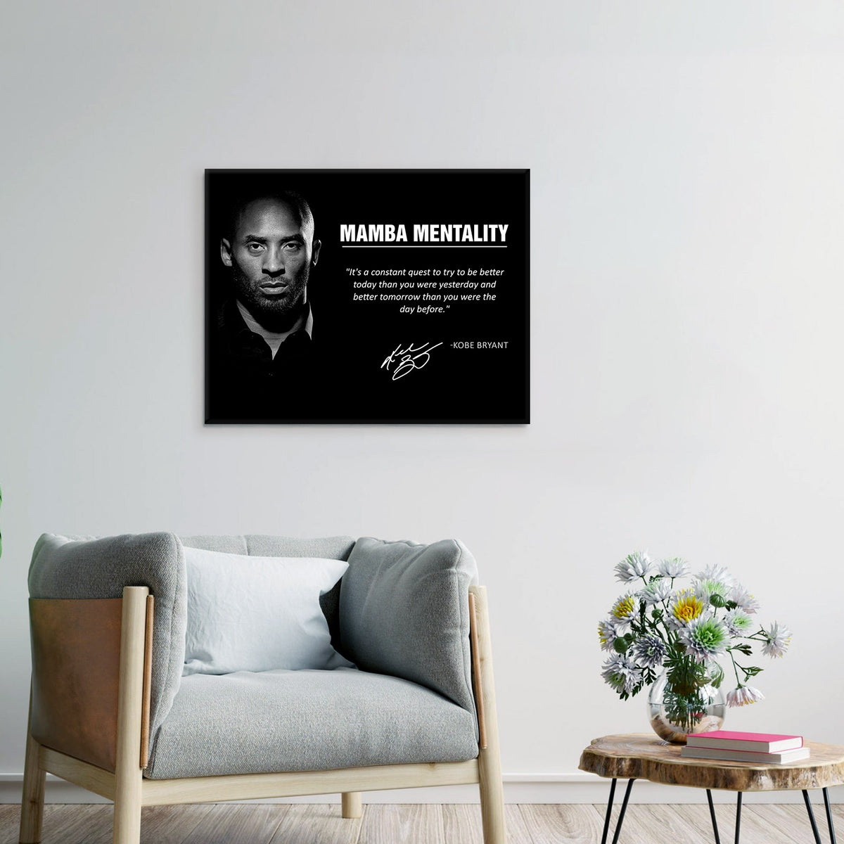 Kobe Bryant Mamba Mentality Canvas Wall Art – Inspirational Basketball Quote Poster for Bedroom, Office and Gym