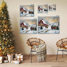Christmas Tree Farm Canvas Wall Art, Snowy Rustic Farmhouse Landscape with Horse Cart Holiday Decor