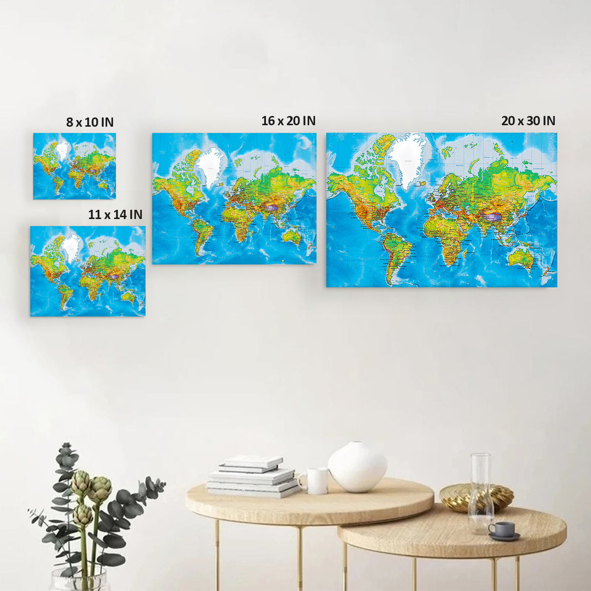 Classic Blue World Map Canvas Wall Art