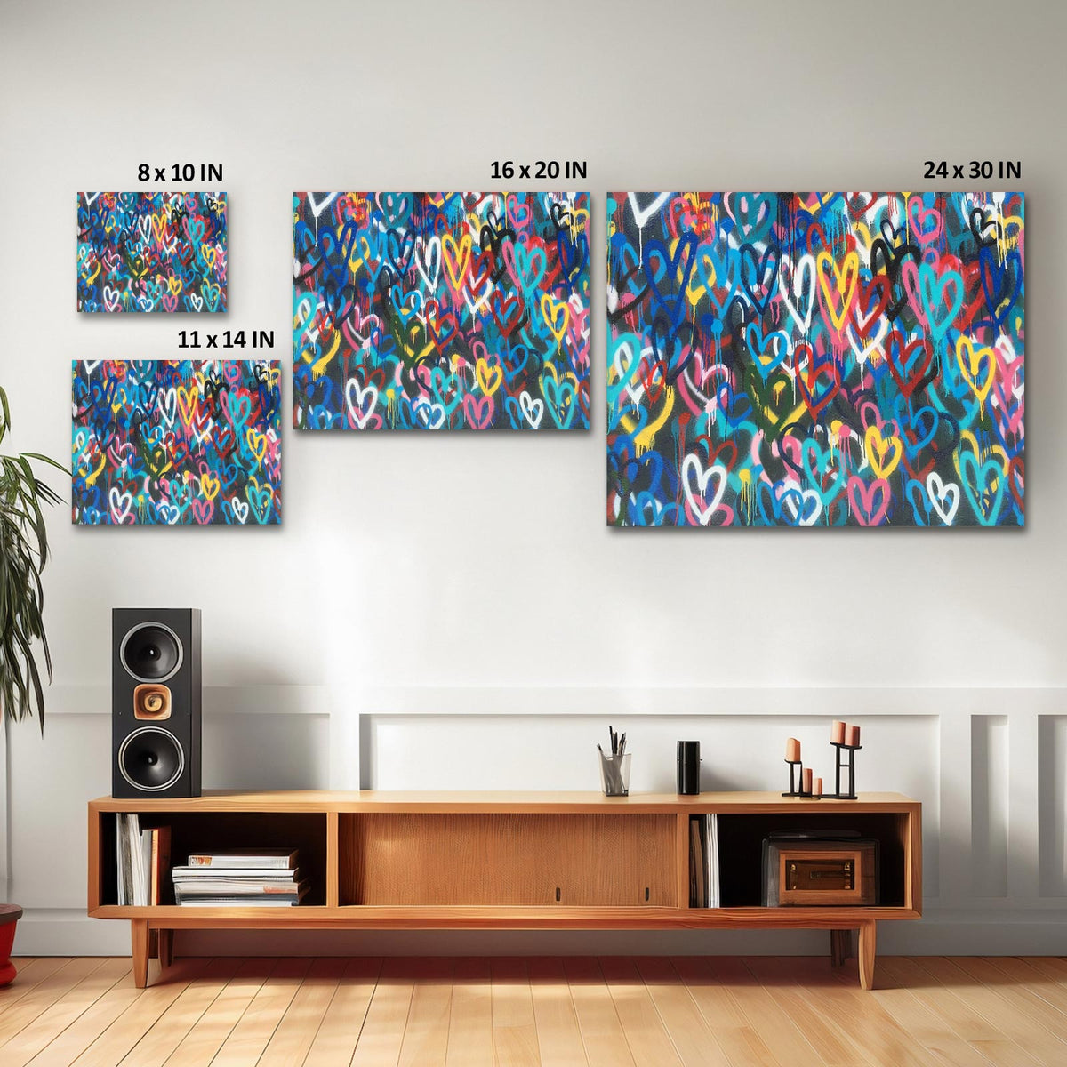 Colorful Graffiti Hearts Wall Art