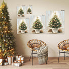 Small Christmas Tree Canvas Wall Art, Rustic Potted Christmas Tree with Ornaments and Gifts Holiday Decor