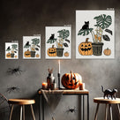 Halloween Black Cats, Ghosts and Pumpkins Illustration Wall Art