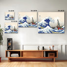 Japanese Wave Print with Fantasy Sailing Characters Great Wave Adventure Wall Art