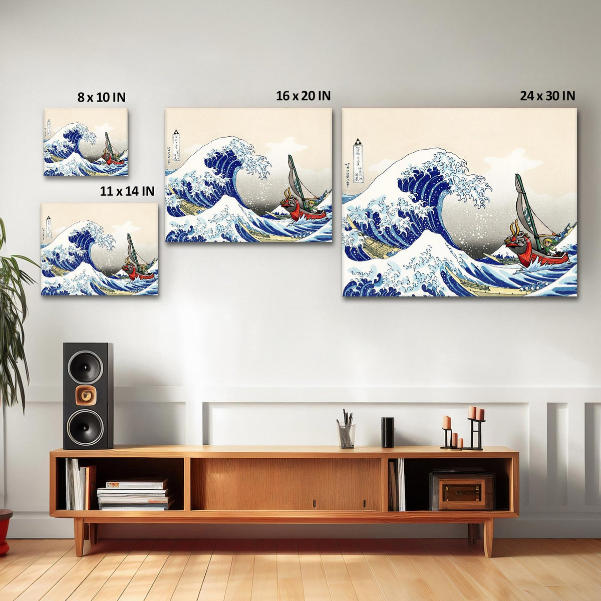 Japanese Wave Print with Fantasy Sailing Characters Great Wave Adventure Wall Art