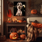 Demonic Nun Horror Halloween Canvas Wall Art – Terrifying Religious Horror Decor