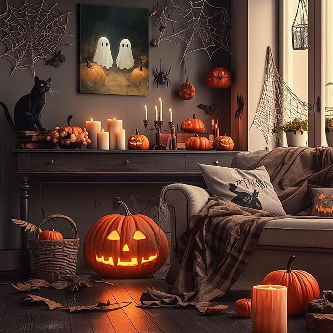 Funny Cute Ghosts with Pumpkin