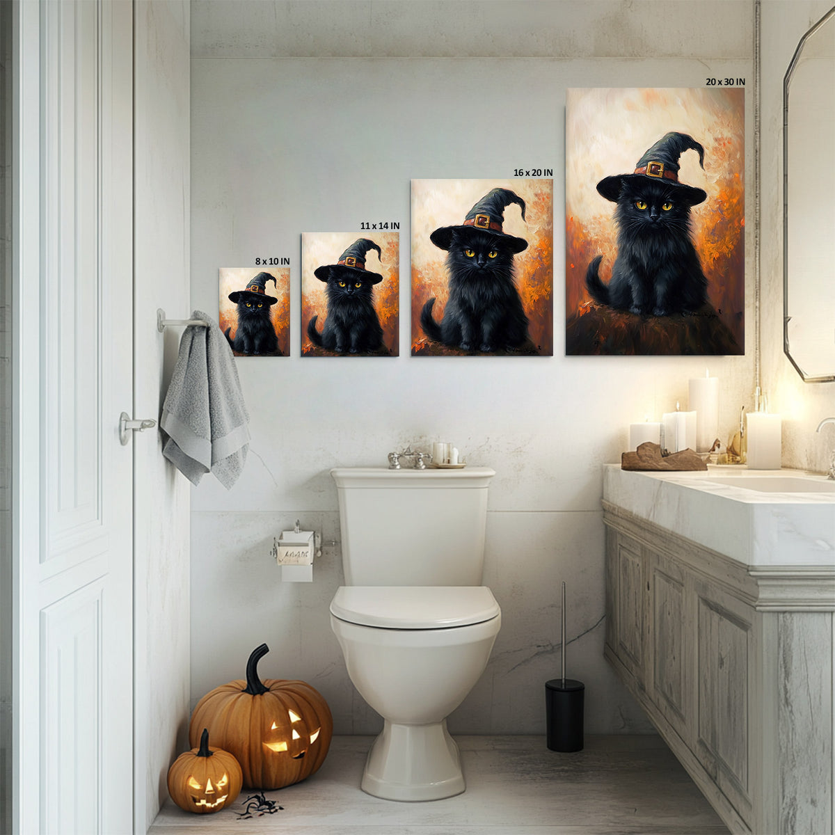 Witch Hat Black Cat Halloween Wall Art