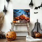Pumpkin Patch Halloween Canvas Wall Art, Bats and Ghosts Decor