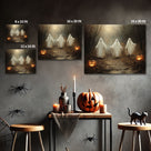 Three Ghosts on a Haunted Forest Path Dark Gothic Halloween Painting Wall Art