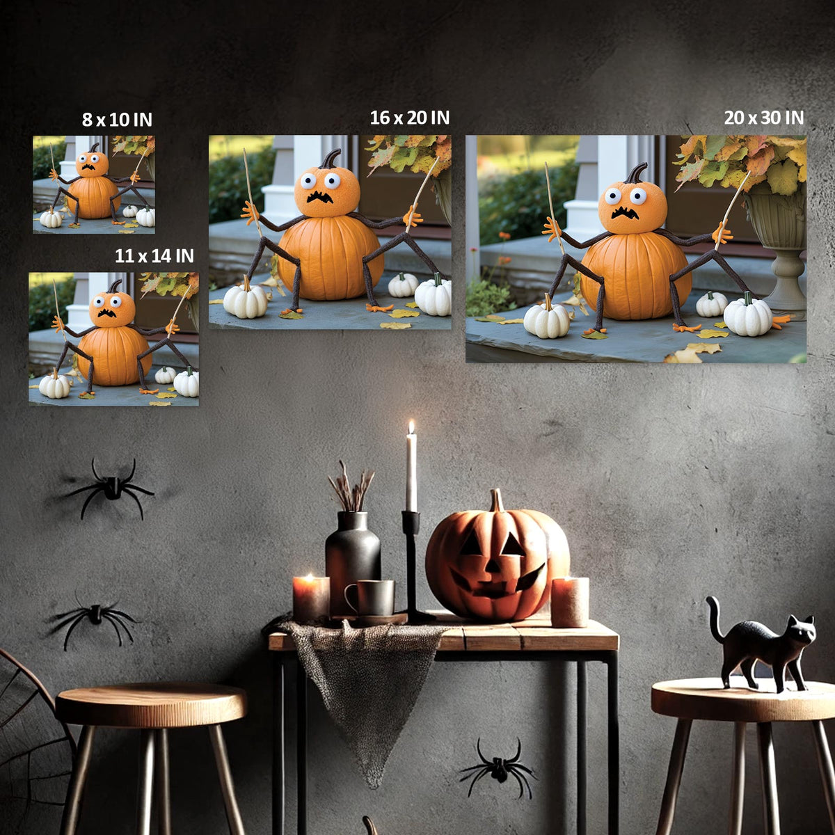 Funny Pumpkin Spider Canvas Wall Art – Cute Halloween Porch and Home Decor