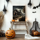 Shadowy Halloween Village Street Canvas Wall Art