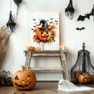 Watercolor Witch Hat Pumpkin Halloween Canvas Wall Art