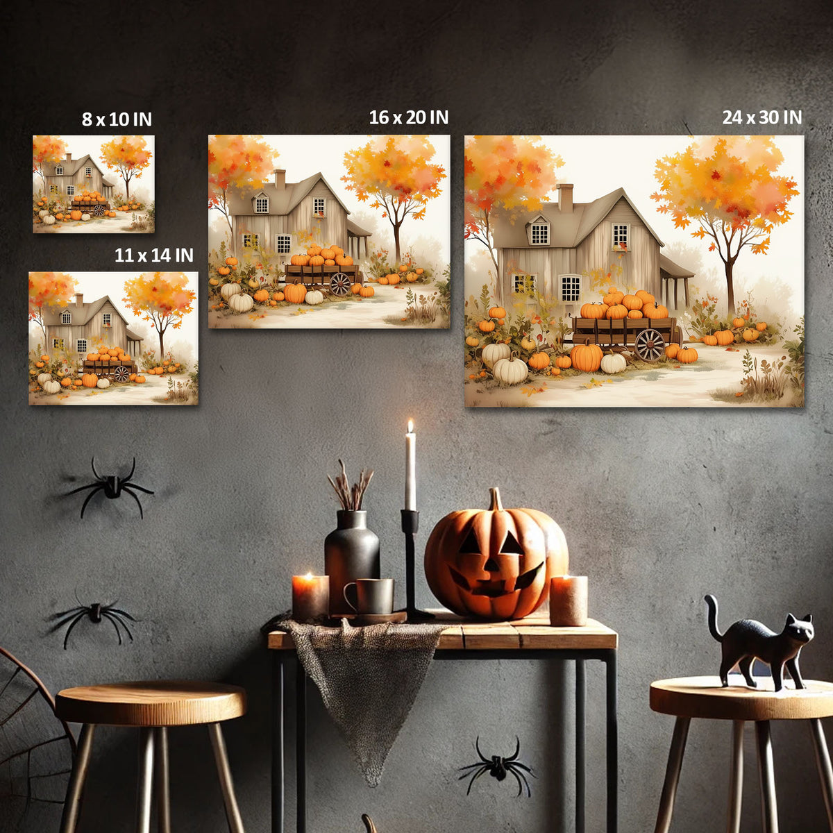 Autumn Pumpkin Farmhouse Charming Rustic Fall Harvest Illustration Wall Art