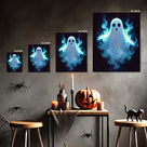 Haunted Glowing Blue Ghost Illustration Halloween Wall Art