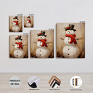Christmas Snowman Canvas Wall Art, Rustic Snowman with Red Scarf and Black Hat Holiday Decor for Living Room