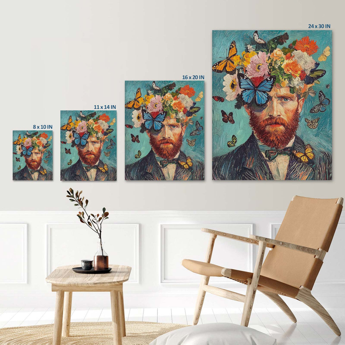 Bearded Man with Flowers and Butterflies Wall Art