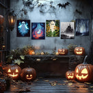 Haunted Misty Dark Forest Illustration Halloween Wall Art