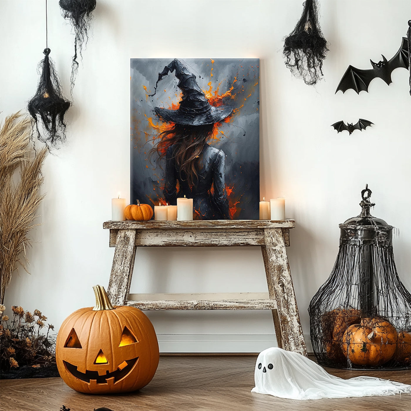 Ember Witch Halloween Canvas Wall Art