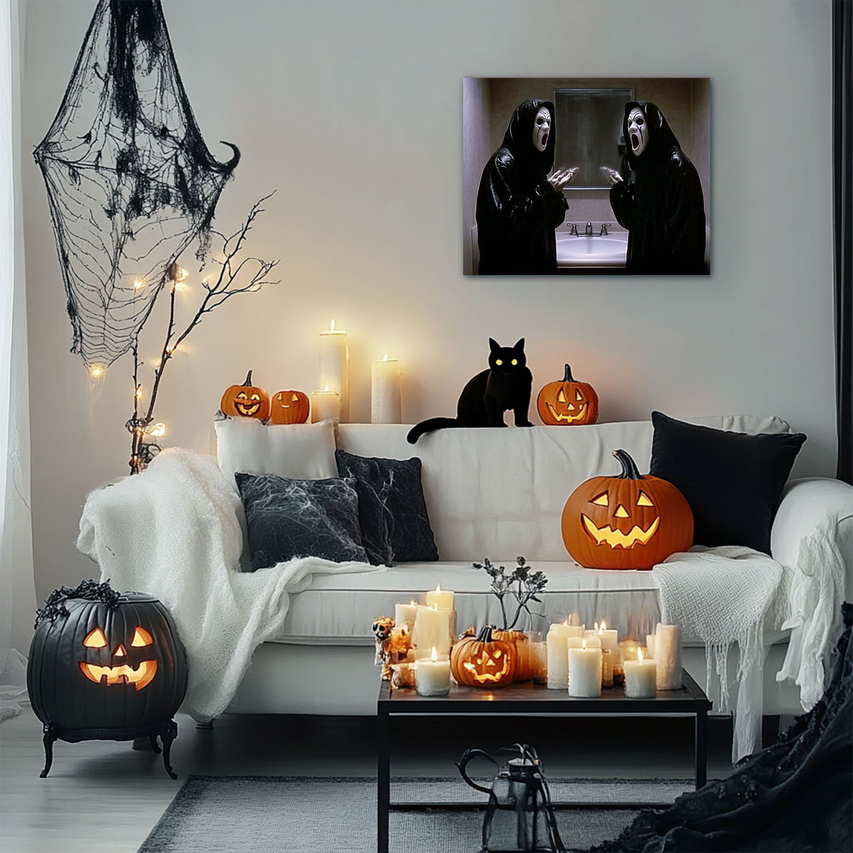 Mirror Scream Horror Canvas Wall Art – Spooky Halloween Bathroom Decor