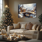 Snowy Christmas Village Canvas Wall Art, Cozy Winter Town Holiday Decor