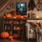 Moonlit Gothic Halloween Landscape Haunted Village Wall Art
