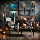 Haunted Halloween Moonlit Pumpkin Castle Landscape Wall Art