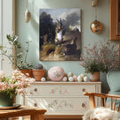 Easter Rabbits Canvas Wall Art, Adorable 4 Hares and Cave Oil Painting Home Decor, Nature-Inspired Wall Decor Stunning Lovable Bunny Canvas Prints for Living Room