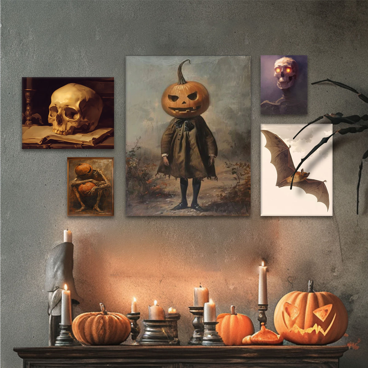 Vintage Antique Natural History Bat Illustration Halloween Wall Art