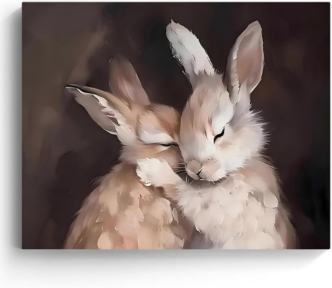 Rustic Easter Bunny Canvas Wall Art, 2 Rabbits Farmhouse Home Decor Print Painting Artwork, Modern Easter Charm Holiday Gift Nursery Living Room Bedroom Decoration