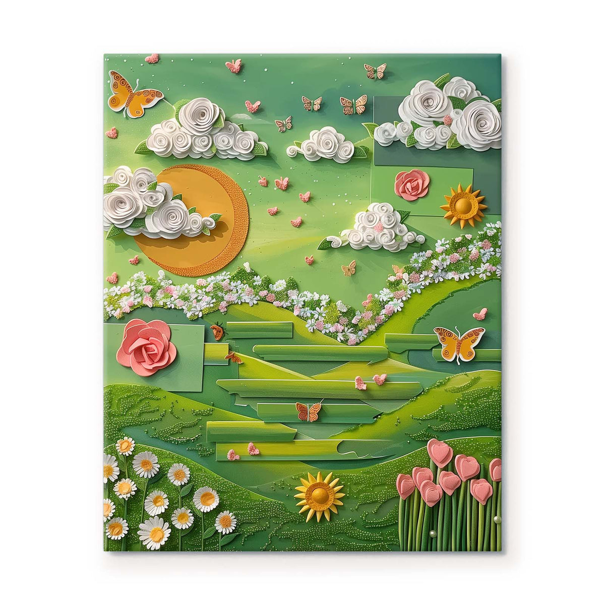 Whimsical Green Garden Paper Art Wall Decor