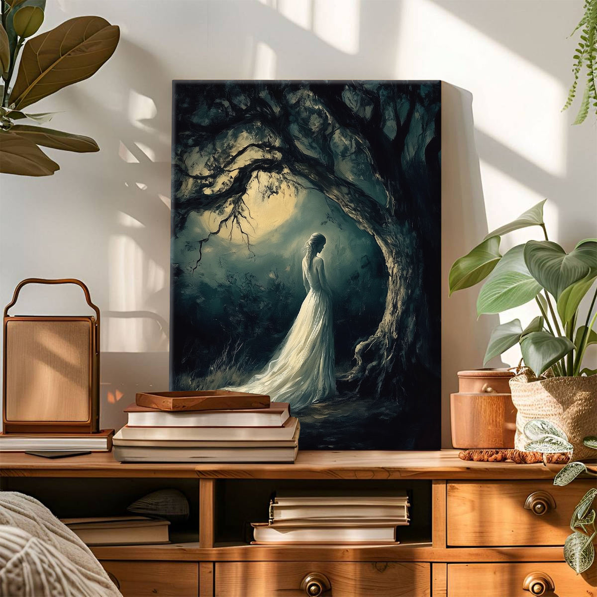 Dark Romantic Fantasy Painting Ghostly Woman in the Enchanted Forest Wall Art